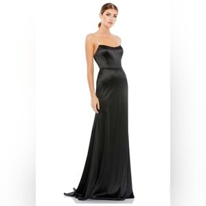 NWT Ieena- Mac Duggal,Charmeuse Rhinestone Strap Trumpet Gown,Black, Size 8-$298